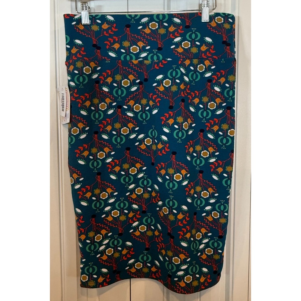 LuLaRoe Cassie Pencil Skirt Women's M Blue Floral Stretch Career Office NWT